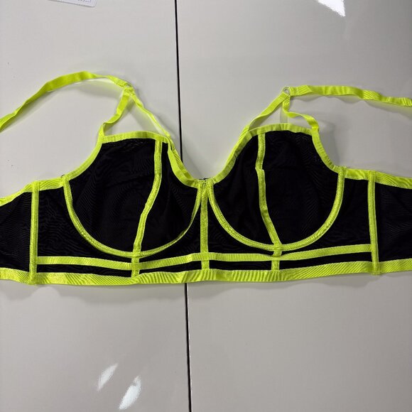 Torrid Curve 3X Black Neon Yellow Mesh Bustier Bralette - Picture 1 of 5